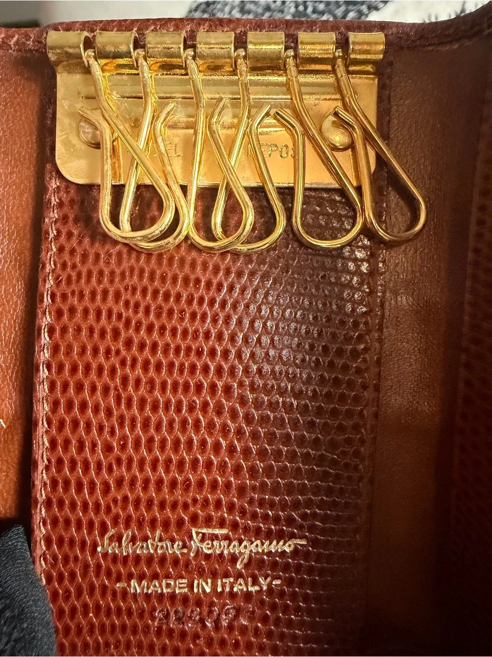 Salvatore Ferragamo Brown Lizard-Embossed Leather 6 key case